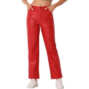 imageAllegra K Faux Leather Pants for Womens High Waist Straight Leg Punk PU TrousersRed
