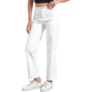 imageAllegra K Faux Leather Pants for Womens High Waist Straight Leg Punk PU TrousersWhite