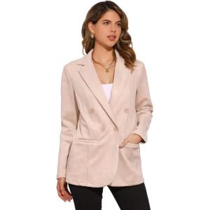 imageAllegra K Faux Suede Blazer for Womens Business Casual Lapel Collar Double Breasted Suit JacketBeige