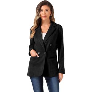 imageAllegra K Faux Suede Blazer for Womens Business Casual Lapel Collar Double Breasted Suit JacketBlack