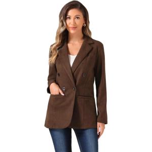 imageAllegra K Faux Suede Blazer for Womens Business Casual Lapel Collar Double Breasted Suit JacketBrown