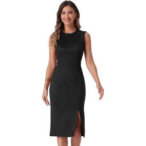 imageAllegra K Faux Suede Dresses for Womens Sleeveless Crewneck Split Hem Work Office Sheath DressBlack