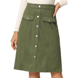 imageAllegra K Faux Suede Skirt for Womens Button Front High Waist 2025 Fall Knee Length ALine SkirtsArmy Green