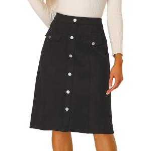 imageAllegra K Faux Suede Skirt for Womens Button Front High Waist 2025 Fall Knee Length ALine SkirtsBlack