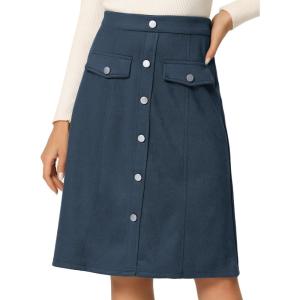 imageAllegra K Faux Suede Skirt for Womens Button Front High Waist 2025 Fall Knee Length ALine SkirtsDark Blue