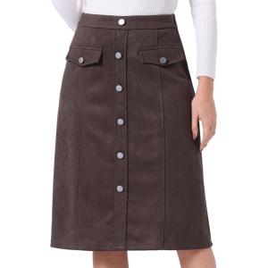 imageAllegra K Faux Suede Skirt for Womens Button Front High Waist 2025 Fall Knee Length ALine SkirtsDark Brown
