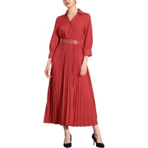 imageAllegra K Semi Formal Pleated Dress for Womens 34 Sleeves Empire Waist Wedding Guest Maxi Dress with BeltRed