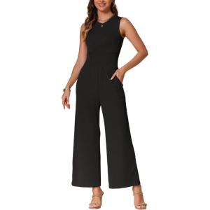 imageAllegra K Summer Jumpsuit for Womens Dressy Casual Outfits Sleeveless Crewneck Wide Leg PantsBlack