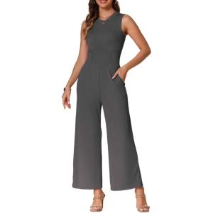 imageAllegra K Summer Jumpsuit for Womens Dressy Casual Outfits Sleeveless Crewneck Wide Leg PantsGrey