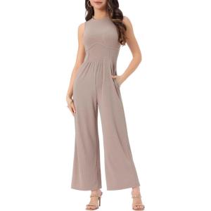 imageAllegra K Summer Jumpsuit for Womens Dressy Casual Outfits Sleeveless Crewneck Wide Leg PantsLight Khaki