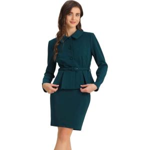 imageAllegra K Two Pieces Suits for Womens Business Peplum Blazer Jacket Mini Pencil Skirt SetsDark Green