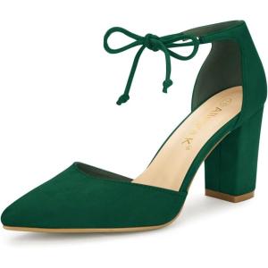 imageAllegra K Women Ankle Tie Chunky Heel Pointed Toe Dress Dark Green Pumps 75 M US
