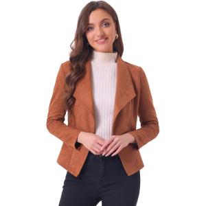 imageAllegra K Women Faux Suede Jacket Lapel Draped Open Front Cardigan Casual Trendy Suede BlazerCaramel
