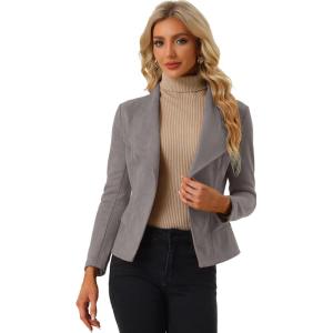 imageAllegra K Women Faux Suede Jacket Lapel Draped Open Front Cardigan Casual Trendy Suede BlazerGray