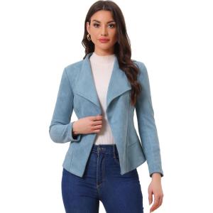 imageAllegra K Women Faux Suede Jacket Lapel Draped Open Front Cardigan Casual Trendy Suede BlazerGray Blue