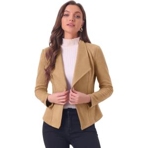 imageAllegra K Women Faux Suede Jacket Lapel Draped Open Front Cardigan Casual Trendy Suede BlazerKhaki