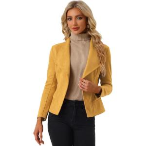 imageAllegra K Women Faux Suede Jacket Lapel Draped Open Front Cardigan Casual Trendy Suede BlazerMustard
