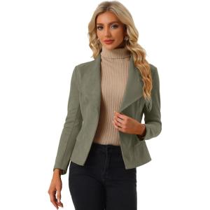 imageAllegra K Women Faux Suede Jacket Lapel Draped Open Front Cardigan Casual Trendy Suede BlazerOlive Green