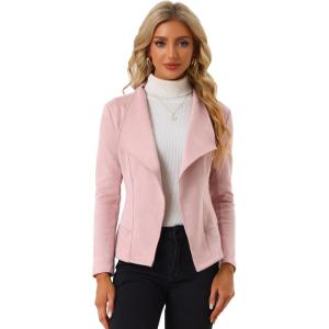 imageAllegra K Women Faux Suede Jacket Lapel Draped Open Front Cardigan Casual Trendy Suede BlazerPink