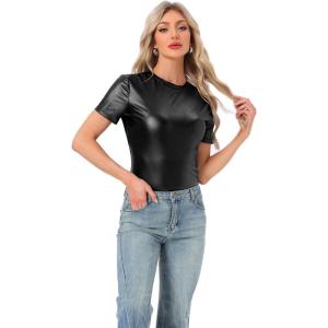 imageAllegra K Womens 80s Disco Outfit Party Club Sparkly Rainbow Metallic TopBlack