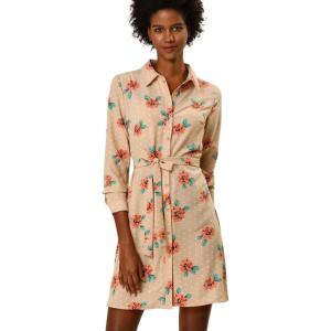 imageAllegra K Womens Button Down Vintage Polka Dots Dresses Collar Tie Belted Floral Shirt DressApricot