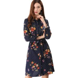 imageAllegra K Womens Button Down Vintage Polka Dots Dresses Collar Tie Belted Floral Shirt DressDark Blue