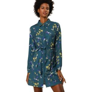 imageAllegra K Womens Button Down Vintage Polka Dots Dresses Collar Tie Belted Floral Shirt DressTeal Blue