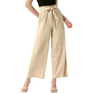 imageAllegra K Womens Casual Office Wide Leg Pants Elastic Waist Tie Knot Pleated Trouser with PocketsApricot