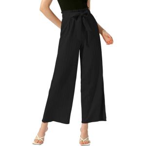 imageAllegra K Womens Casual Office Wide Leg Pants Elastic Waist Tie Knot Pleated Trouser with PocketsBlack