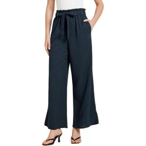 imageAllegra K Womens Casual Office Wide Leg Pants Elastic Waist Tie Knot Pleated Trouser with PocketsNavy