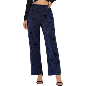 imageAllegra K Womens Christmas Sparkle High Waist Stretch Party Wide Leg Shiny Star Print Pants