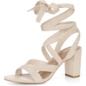 imageAllegra K Womens Crisscross Chunky Heel Lace Ups SandalsBeige