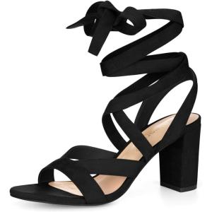 imageAllegra K Womens Crisscross Chunky Heel Lace Ups SandalsBlack
