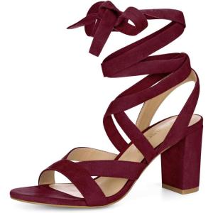 imageAllegra K Womens Crisscross Chunky Heel Lace Ups SandalsBurgundy