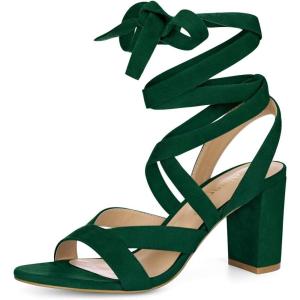 imageAllegra K Womens Crisscross Chunky Heel Lace Ups SandalsGreen
