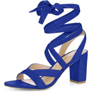 imageAllegra K Womens Crisscross Chunky Heel Lace Ups SandalsNavy Blue