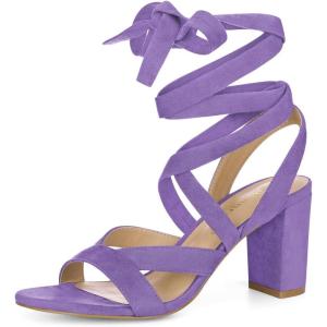 imageAllegra K Womens Crisscross Chunky Heel Lace Ups SandalsPurple