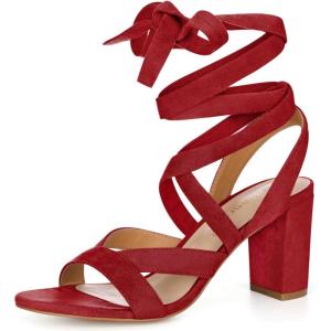 imageAllegra K Womens Crisscross Chunky Heel Lace Ups SandalsRed