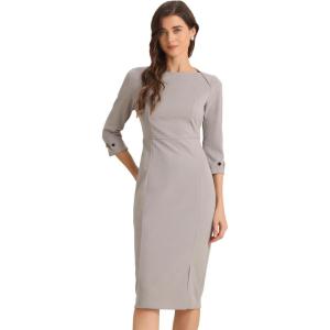 imageAllegra K Womens Elegant Boat Neck 34 Sleeves 2025 Wear to Work Midi Split Sheath DressGrey