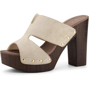 imageAllegra K Womens Faux Suede Platform High Block Heel Slides SandalsBeige