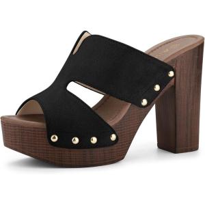 imageAllegra K Womens Faux Suede Platform High Block Heel Slides SandalsBlack