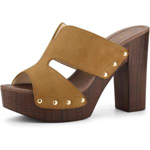 imageAllegra K Womens Faux Suede Platform High Block Heel Slides SandalsBrown