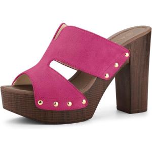 imageAllegra K Womens Faux Suede Platform High Block Heel Slides SandalsHot Pink
