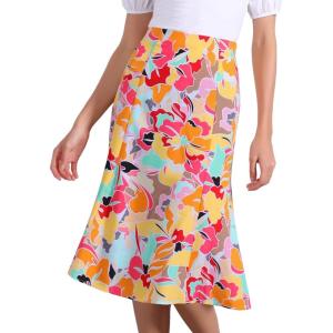 imageAllegra K Womens Floral Midi Skirt Peasant Elastic Waist ALine Ditsy Leave Print SkirtsAbstract Floral