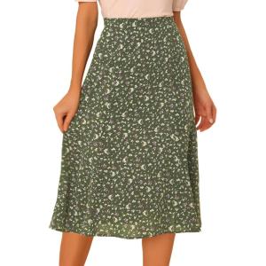 imageAllegra K Womens Floral Midi Skirt Peasant Elastic Waist ALine Ditsy Leave Print SkirtsArmy Green