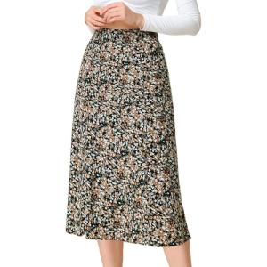 imageAllegra K Womens Floral Midi Skirt Peasant Elastic Waist ALine Ditsy Leave Print SkirtsBlue Brown