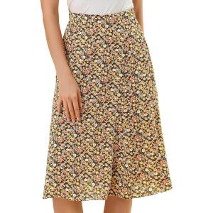 imageAllegra K Womens Floral Midi Skirt Peasant Elastic Waist ALine Ditsy Leave Print SkirtsBrown Orange
