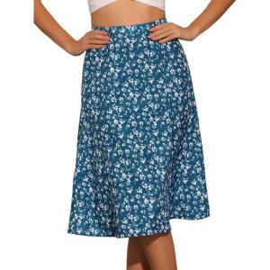 imageAllegra K Womens Floral Midi Skirt Peasant Elastic Waist ALine Ditsy Leave Print SkirtsLake Blue