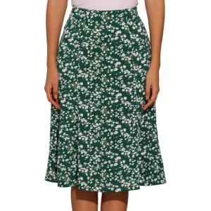 imageAllegra K Womens Floral Midi Skirt Peasant Elastic Waist ALine Ditsy Leave Print SkirtsPalm Green