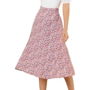 imageAllegra K Womens Floral Midi Skirt Peasant Elastic Waist ALine Ditsy Leave Print SkirtsPink